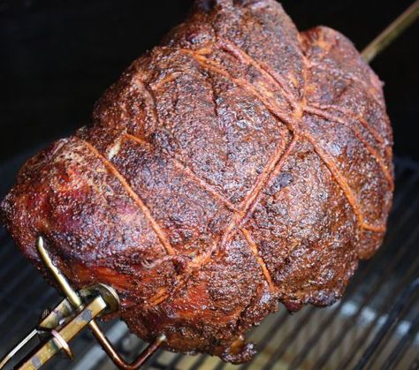 Rotisserie Pork Shoulder Pork Shoulder Picnic Roast, Pork Shoulder Picnic, Rotisserie Recipes, Grill Nation, Pork Shoulder Recipe, Picnic Roast, Smoked Prime Rib, Bbq Rotisserie, Weber Charcoal Grill