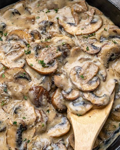 Creamy Sauteed Mushroom Recipe - Healthy Fitness Meals Healthy Creamy Mushroom Sauce, Mushroom Recipes Creamy, Healthy Mushroom Recipes Clean Eating, Healthy Meals With Mushrooms, Healthy Mushroom Sauce, Dinner Ideas With Mushrooms, Dinner Recipes With Mushrooms, Easy Mushroom Sauce, Hashimotos Diet