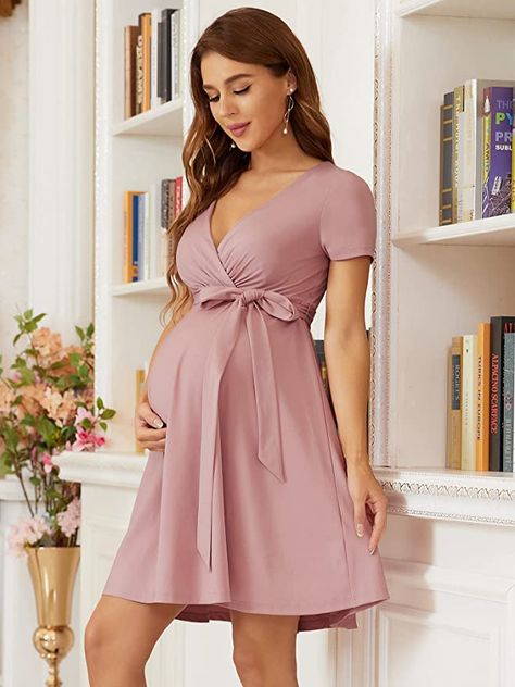 Ever-Pretty Women's V-Neck A-line Short Wrap Maternity Dress for Causal Party 20786 at Amazon Women’s Clothing store Short Maternity Dress, Vestidos Para Baby Shower, Aesthetic Dress Outfit, Maternity Dresses Casual, Dress For Pregnant Women, Cute Maternity Dresses, Maternity Work Clothes, Dresses For Pregnant Women, Cute Maternity Outfits