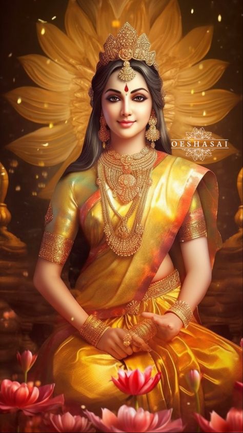 Lakshmi Goddess Art, Lakshmi Devi Images, Maa Durga Wallpaper, Durga Wallpaper, Navratri Devi Images, Lakshmi Goddess, Maa Laxmi, Maa Lakshmi, Goddess Laxmi