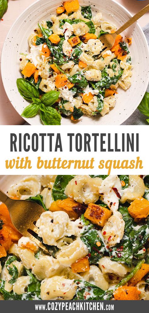 Tortellini Ricotta, Pasta With Butternut Squash, Fall Pasta Dishes, Frozen Butternut Squash, Peach Kitchen, Butternut Squash Pasta, Tortellini Recipes, Squash Pasta, Ricotta Pasta