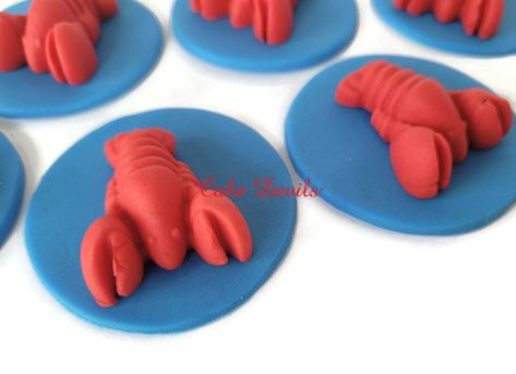 Fondant Lobster Cupcake Toppers Fondant Lobster, Ocean Cupcakes, Fondant Cupcake Toppers, Cupcake Decorations, Fondant Cake Toppers, Animal Cake, Fondant Cupcakes, Fondant Cake, Cupcakes Decoration