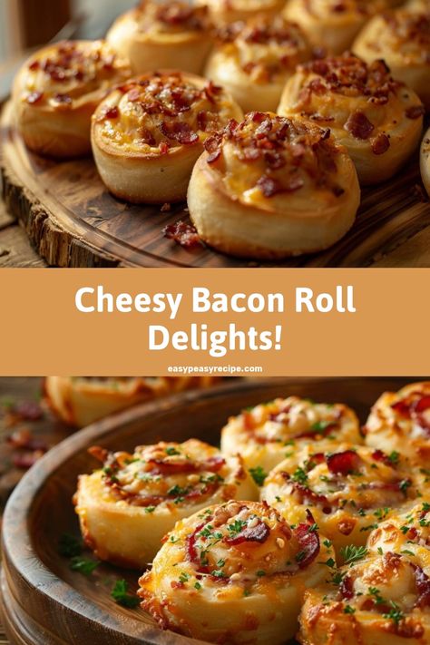 Delicious bacon and cheese rolls displayed on a wooden platter, perfect for a savory and crunchy appetizer. Cheese Rolls Recipe, Grilled Cheese Recipes Easy, School Cookies Recipe, Cheese Roll Recipe, Easy Grilled Cheese, Savory Bacon, Eggplant Parmesan Baked, Bacon Roll, Easy Zucchini Recipes