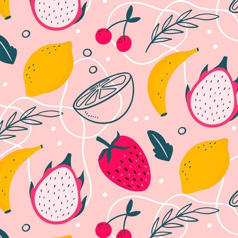 Colorful drawn fruits pattern Free Vecto... | Free Vector #Freepik #freevector #pattern #design #ornament #fruits Fruit Wallpaper Pattern, Hipster Pattern, Fruits Pattern, Fruit Icons, Watercolor Pineapple, Realistic Illustration, Pattern Design Inspiration, Fruit Wallpaper, Fruit Illustration