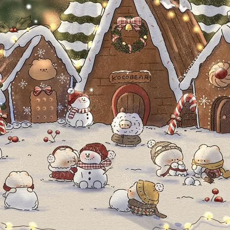 Winter Aesthetic Animated, Cute Christmas Art Aesthetic, Christmas Backgrounds Cute, Korean Christmas Wallpaper, Winter Cute Drawing, Christmas Aesthetic Cartoon, Christmas Cartoon Background, Christmas Profile Pics, Cute Christmas Illustration