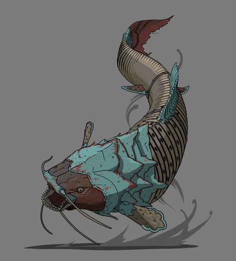 Scary Fish, Art Emotions, Art Cyberpunk, Fantasy Creature, Fantasy Beasts, Arte Cyberpunk, Monster Concept Art, Creature Drawings, A Bug