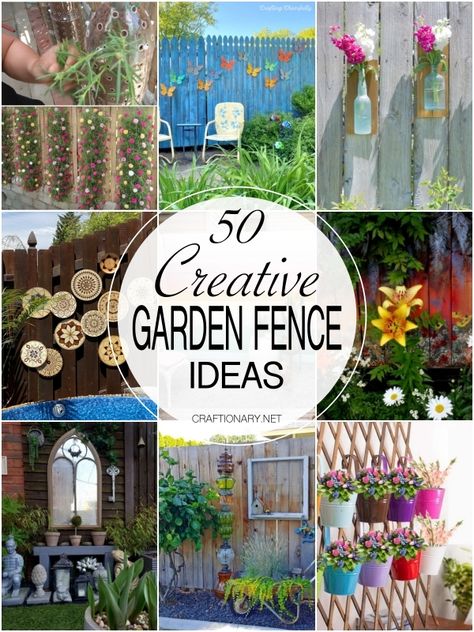 50 Decorative privacy fence ideas for wood and garden fence - Craftionary Decorating A Fence Ideas, Wood Fence Decor Ideas, Diy Fence Decorating Ideas, Decorating Privacy Fence Ideas, Decorative Privacy Fence Ideas, Hanging Fence Planters Ideas, Decorating Fences Ideas Backyards, Diy Outdoor Fence Decor, Patio Fence Decorating Ideas