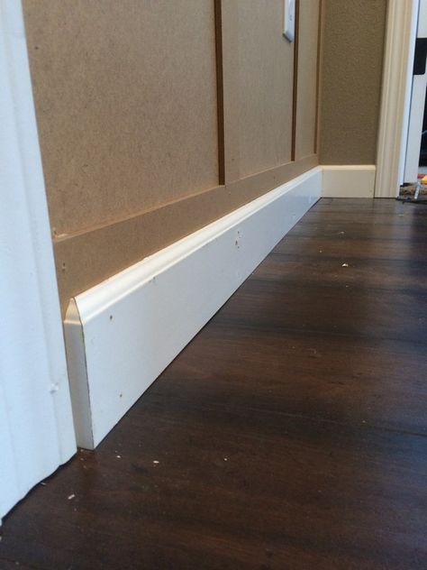 Unique Shelving Ideas, Batten Diy, Cove Moulding, Diy Board And Batten, Painting Trim White, Hallway Makeover, Batten Wall, Diy Wainscoting, Board And Batten Wall