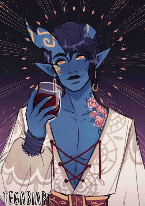 Tiefling Horn Reference, Enby Characters, Berserk Characters, Dnd Aasimar, Blue Tiefling, Pretty Characters, Demon Oc, Npc Ideas, Arcane Trickster