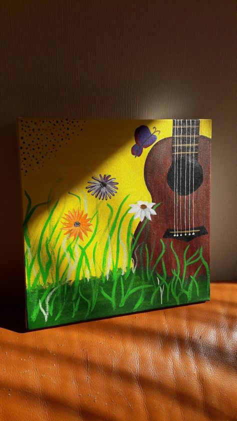 Guitare Easy Guitar Paintings, Guitar Painting Canvas, Guitar Painting On Canvas, Friend Painting Ideas, Cute Easy Paintings, Guitar Drawing, Friend Painting, Poster Decorations, Guitar Painting