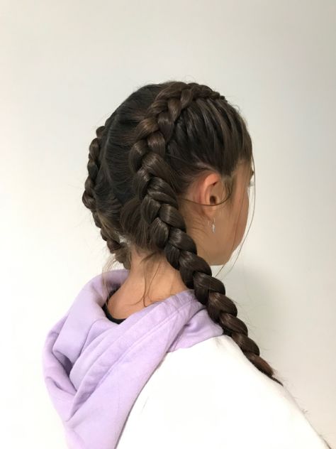 French Braid Two Braids, School Photo Hairstyles Tied Up, Asthetic Hairstyle Girl, French Braids For Long Hair, Balkan Hairstyles, Cute Two Braids Hairstyles, Two Braids Aesthetic, Two Braids Hairstyles For School, Aesthetic Braid Hairstyles