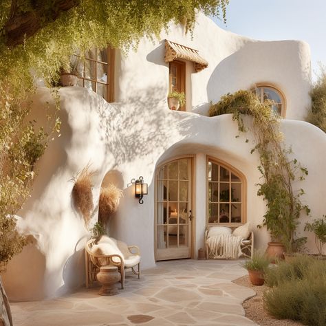 Mediterranean Adobe Homes, Earth Homes Exterior, Morocco House Design Architecture, Moroccan Villa Exterior, White Adobe House, Mediterranean Tiny House Spanish Style, Meditarian House, Two Story Adobe House, Modern Adobe House