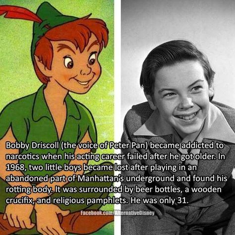 Bobby Driscoll, Weird History Facts, Childhood Ruined, Weird History, Right In The Childhood, Phineas Y Ferb, Disney Secrets, Disney Theory, Creepy Facts