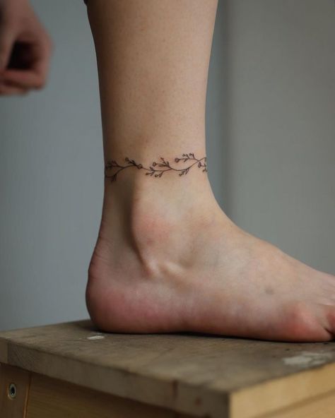 Flower Anklet Tattoos, Ankle Tattoos For Women Wrap Around, Around Ankle Tattoo, Ankle Bracelets Tattoos For Women, Wrap Around Ankle Tattoos, Anklet Tattoos For Women, Anklet Tattoo, Ankle Band Tattoo, Miniature Tattoos