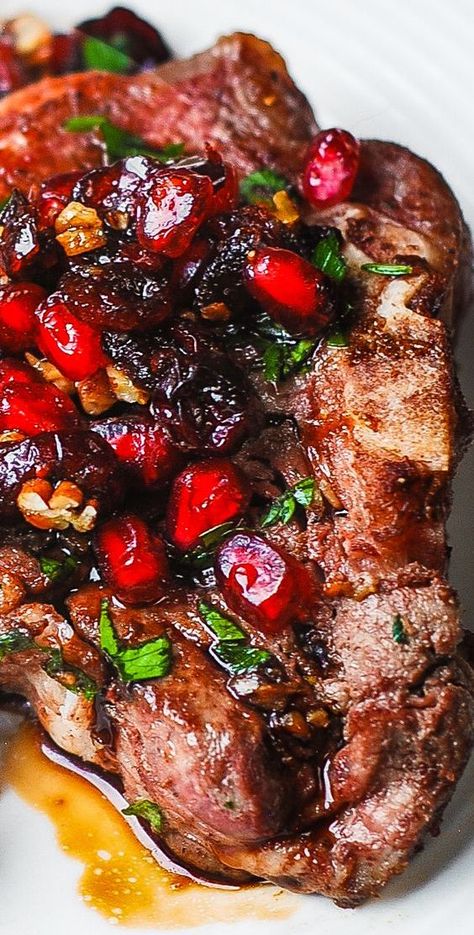 Pomegranate Lamb, Lamb Chops Marinade, Lamb Chops Pan Seared, Balsamic Sauce, Dinner Board, Pomegranate Sauce, Lamb Loin Chops, Goat Recipes, Lamb Steaks