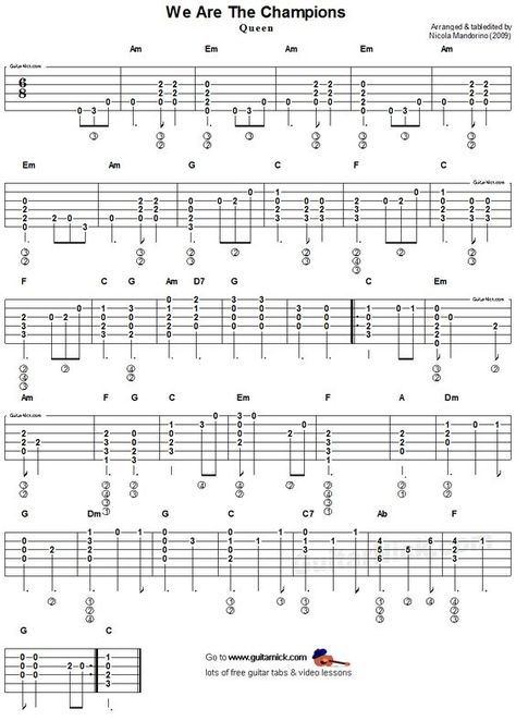 We Are The Champions, Queen - easy acoustic guitar tab Guitar Teaching, Guitar Tabs Acoustic, Guitar Tabs And Chords, Acoustic Guitar Chords, Chords Guitar, Basic Guitar Lessons, Guitar Lessons Songs, Guitar Tabs Songs, Acoustic Guitar Lessons