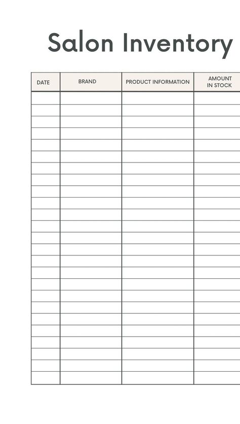 Keep track of what you have in stock and what you need to order with this Salon Inventory spreadsheet. The days of over ordering product are over! Salon Inventory, Hairstylist Inventory List, Nail Salon Inventory List, Salon Budget Sheet, Opening A Salon Suite Checklist, Salon Inventory Sheet, Hair Salon Business Plan Sample, Hair Salon Business Plan, Salon Business Plan