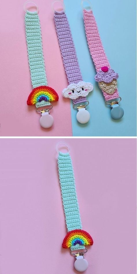 Crochet Pacifier Holder, Crochet Pacifier Clip, Trendy Crochet Patterns, Baby Pacifier Holder, Crochet Baby Bibs, Patterns For Fashion, Crochet Baby Gifts, How To Crochet For Beginners, Crochet Gift Ideas