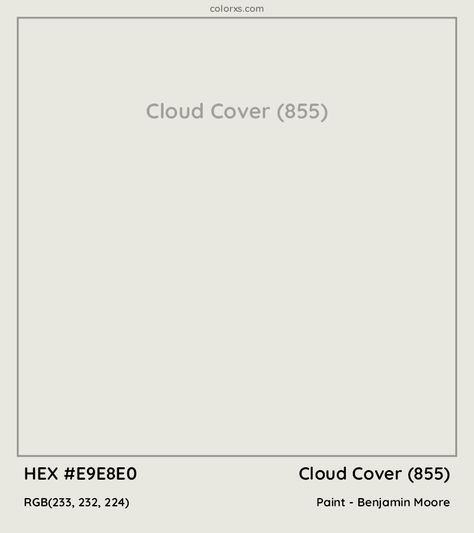 Benjamin Moore Cloud Cover (855) Paint color codes, similar paints and palettes Bm Cloud Cover, Bm Cumulus Cloud, Cloud Cover Benjamin Moore, Swiss Coffee 75% Benjamin Moore, Benjamin Moore Creamy White Oc-7 Cabinets, Benjamin Moore Silhouette Af-655, Benjamin Moore Oc-14 Natural Cream, Benjamin Moore Bedroom, Benjamin Moore Kitchen