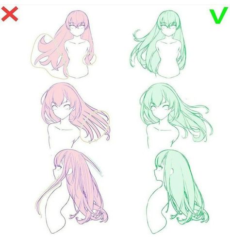 Anime Hair Movement, Mid Length Hair Drawing Reference, Drawing Ponytail Hair Side View, Drawing Hair Underwater, How To Draw Dynamic Hair, Hair Flowing In Wind Drawing Reference, How To Draw Flowing Hair, Anime Hair Reference Front View, Falling Hair Drawing