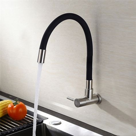 Black Rubber Kitchen Faucet Unique Omni-directional Kitchen Tap Water Tap Design, Wall Mounted Taps Kitchen, Wall Mounted Kitchen Tap, Taps For Kitchen Sink, Kitchen Sink Taps Modern, Tap For Kitchen Sink, Wall Mounted Kitchen Faucet, Black Kitchen Taps, Stainless Steel Kitchen Faucet