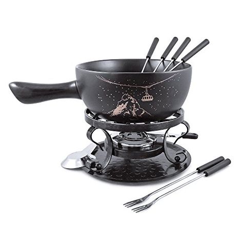 Swissmar Gruyere 9 Piece Ceramic Fondue Set Black -- You can get more details by clicking on the image.  This link participates in Amazon Service LLC Associates Program, a program designed to let participant earn advertising fees by advertising and linking to Amazon.com. Swiss Fondue, Fondue Forks, Swiss Cross, Fondue Pot, Fondue Set, Gruyere Cheese, Traditional Ceramics, European Tour, Ceramic Pots