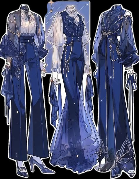 Zodiac Signs Outfits Drawing, Blue Fantasy Outfit, Blue Outfit Ideas Casual, Dark Blue Outfits, Genshin Impact Clothes, Dress Concept Art, Jellyfish Outfit, Blue Outfits For Women, Genshin Outfit Ideas