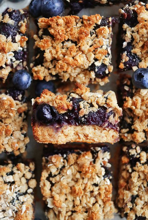 Heatly Snacks, Whole30 Desserts, Blueberry Oat Bars, Blueberry Crumb Bars, Paleo Running Momma, Heathy Snack, Blueberry Bars, Healthy Slice, Healthier Treats