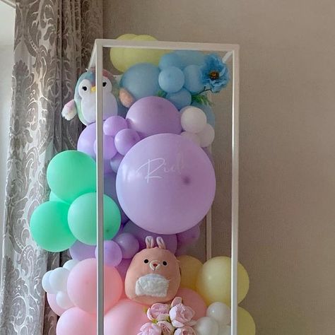 Honeycomb Weddings & Events | Derby and Midlands Balloon Stylist on Instagram: "Squishmallow for Ridha 🌸  I’d never even heard of Squishmallows until @dannii_alam gave me the brief for this cute Birthday Display! 😅 Have to say I love it!!! Thank you for having us once again 🫶🏼  Balloon Plinth with matching Number Stack - both dressed with these gorgeous Squishmallows 🤩  #squishmallows #squishy #squishys #squishmallow #squishmallowparty #squishyrare #birthday #party #squishmallowtheme #pastelballoons #pastel" Squishmallow Balloon Garland, Squishmallow Birthday Party, Squishmallow Party, Birthday Display, Pastel Balloons, Cute Birthday, 9th Birthday, 8th Birthday, Balloon Garland