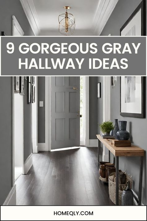 Embrace sleek sophistication with these 9 modern gray hallway ideas. Incorporate clean lines, minimalist decor, and varying shades of gray to create a contemporary and visually striking entryway that sets the tone for your home. Gray Hallway Ideas, Monochrome Hallway, Grey Hallway Ideas, Gray Hallway, Grey Hallway, Dark Grey Walls, Home Basement, Narrow Hallway Decorating, Light Grey Walls