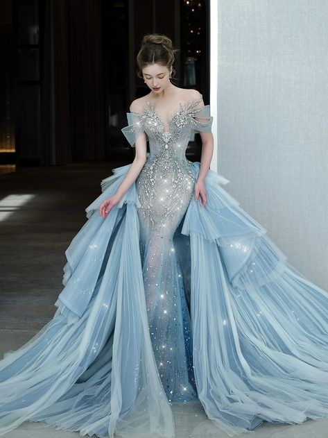 Flower Dress Design, Light Blue Prom Dress, Ethereal Dress, Gowns Dresses Elegant, Classy Prom Dresses, Fancy Dresses Long, Princess Ball Gowns, Glamour Dress, Dream Wedding Ideas Dresses