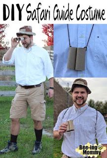 DIY easy Safari guide Halloween costume Mens Zoo Keeper Costume, Safari Day Spirit Week, Diy Zoo Keeper Costume, Safari Dress Up Day At School, Safari Halloween Costume Family, Diy Zookeeper Costume, Diy Safari Costume, Jungle Theme Costume, Safari Guide Costume