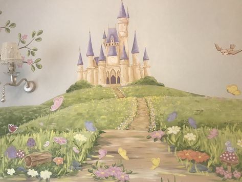 Enchanted Tree Mural, Princess Mural, Castle Mural, Castle Wall Art, Wall Paint Ideas, Disney Princess Babies, Castle Painting, Kids Room Murals, Lily Painting