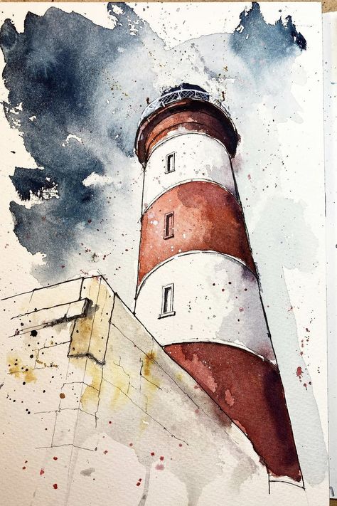 Watercolour Lighthouse, Lighthouse Watercolor, Watercolor Lighthouse, Lighthouse Drawing, Watercolor Art Landscape, Lighthouse Painting, Lighthouse Art, Skye Scotland, Watercolor Lessons