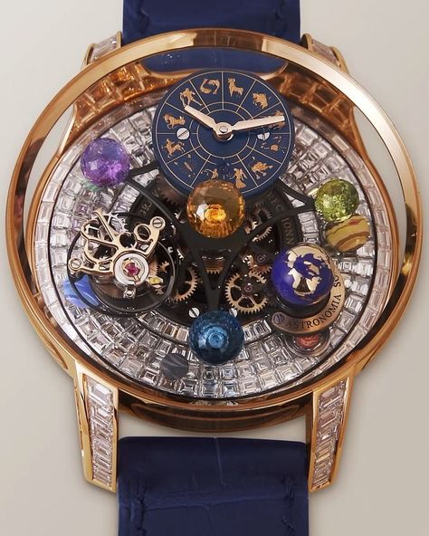 The Billionaires Club™ on Instagram: “The impressive @jacobandco #Astronomia Solar Zodiac #Tourbillon with 382 baguette #Diamonds - The Astronomia Solar Zodiac replicates the…” Best Skeleton Watches, Tipografi 3d, Mvmt Watches, Zenith Watches, Fancy Watches, Skeleton Watches, Amazing Watches, Expensive Watches, Old Watches