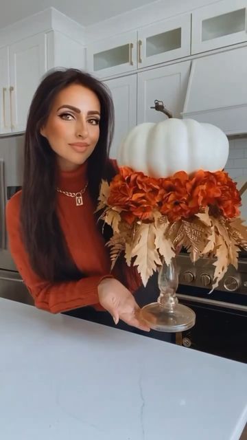 Muna Nijmeh on Instagram: "Pumpkin Candlesticks 🎃

Here’s another fun fall diy! Grab some candlestick holders and glue on a foam block. Then glue on your pumpkin and add fall foliage!

This is so easy to make and looks so beautiful!

🍁 SAVE THIS DIY 🍁

#diyideas #fallvibes #falldecor #autumncolors #pumpkinseason" Fall Candlesticks, Pumpkin Candlesticks, Fall Thanksgiving Decor, Foam Blocks, Pumpkin Seasoning, Thanksgiving Decor, Fall Diy, Fall Foliage, Fall Fun