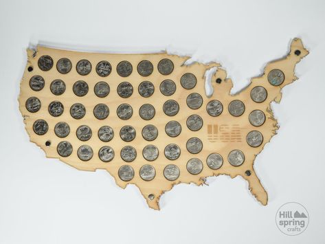 USA 50 State Quarter dollar coin holder for 50 coins | Etsy Map Display, Beer Cap, State Quarters, Custom Coins, America The Beautiful, Coin Art, Coin Display, Organic Glass, Wooden Map