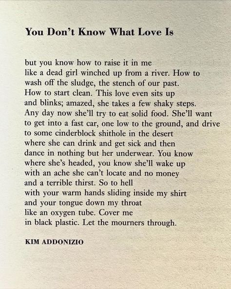 Secret Chords - apoemfortheday on Instagram: "Poem for Thursday December 29th. You Don’t Know What Love Is by Kim Addonizio." Kim Addonizio Poems, Kim Addonizio, December Poems, Writing Inspiration Prompts, Writers And Poets, Summer 24, Learn To Read, Don T Know, What Is Love