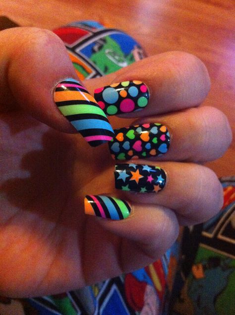 Retro Nails 80s, Retro 80s Nail Designs, 1980 Nails, 80s Nails Designs, 80s Nails 1980s, 80s Inspired Nails, 80’s Nails, 90s Theme Nails, 80s Nail Art