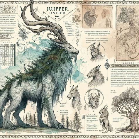 Page 29 - 32: "Eldenwood denizens" #aiart #aiartwork #aiartcommunity #aisketch #aiconceptart #fantasy #forest #fantasycreature #fantasybeast #fantasyart #fieldguide #beastiary #fantasyrace #fantasyhumanoid #juniper Field Guide Aesthetic, Field Guide Design, Creature Generator, Mystical Creatures Mythology, Guide Aesthetic, Guide Design, Mythical Beasts, Fiction Idea, Magic Design