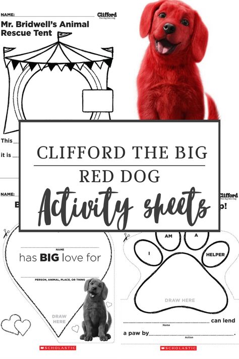 Activity sheets for Clifford Clifford Activities, Clifford Books, Dog Activity, Kindergarten Party, Clifford The Big Red Dog, Family Ministry, Kids Book Club, Dog Movies, Activity Sheets For Kids