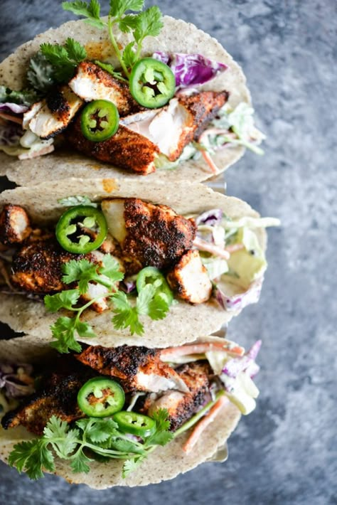 Blacked Fish Tacos, Avocado Slaw, Fish Tacos With Cabbage, Blackened Fish Tacos, Blackened Fish, Blacken Fish, Fed And Fit, Fresh Eats, Paleo Meals