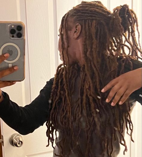 Locs In A Low Bun, Long Fluffy Locs, Long Locs Styles Black Women, Dread Extensions Black Women, Long Dread Hairstyles, Long Dreadlocks Styles, 3b Locs, Dark Brown Locs, 3c Locs