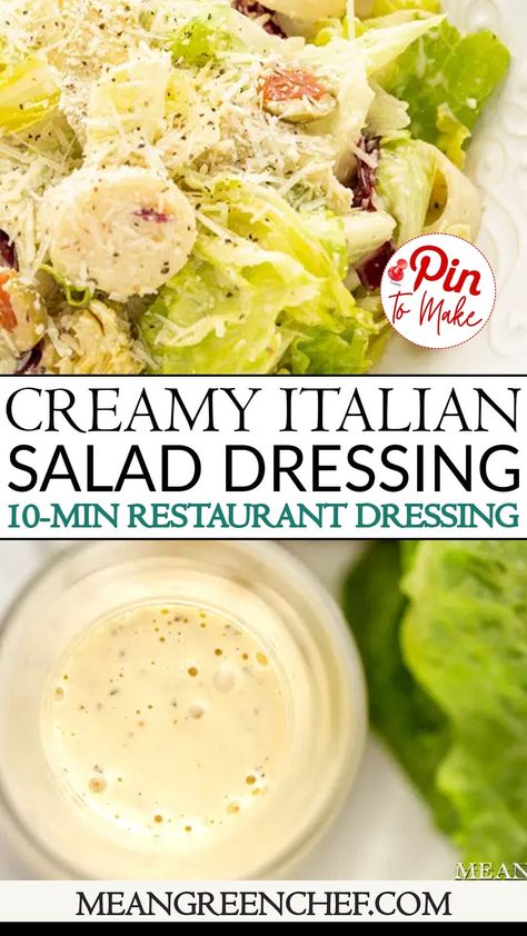 Creamy Italian Salad Dressing | Easy Dressing Recipe | Mean Green Chef Vinegrette Recipe, Creamy Italian Salad Dressing, Italian Salad Dressing Recipe, Homemade Creamy Italian Dressing, Easy Dressing Recipe, Creamy Italian Dressing, Italian Vinaigrette, Dressings Recipes, Homemade Salad Dressing Healthy