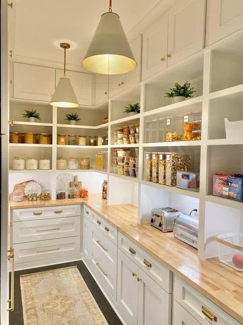 Butcher’s Pantry, Butlers Pantry Home Office, Kitchen Pantry Layout Plan, 5x9 Pantry Layout, Butlers Pantry With Full Size Fridge, Open Butlers Pantry Ideas, Square Butlers Pantry, Walk In Butler Pantry, Large Pantry Layout