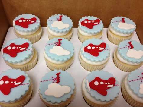 Airplane Cupcakes, Vintage Airplane Birthday Party, Airplane Birthday Party Decorations, Airplane Birthday Cakes, Vintage Airplane Birthday, 1st Year Cake, Time Flies Birthday, Cupcakes For Boys, Airplane Birthday Party