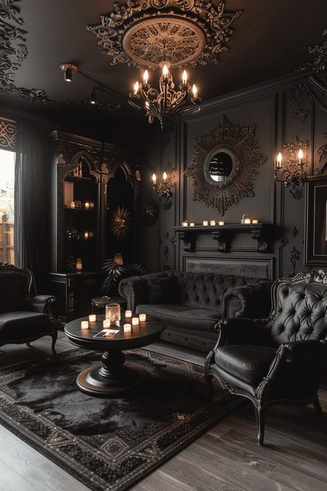 29 Dark Boho Living Room Ideas 8 English Gothic House, Gothic Victorian Homes Interior, Goth Living Room Ideas, Gothic Living Room Ideas, Goth Furniture, Gothic Living Rooms, Goth Living Room, Victorian Gothic Interior, Victorian Gothic House