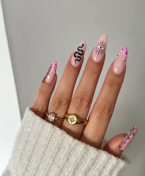 2023 faves and nail growth 🤍 so happy I changed to almond 💕 | Instagram Almond Nail Art Ideas, Nails Art 2024, Nails Acrylic 2024, Cute Nails Acrylic Almond, Simple Almond Nails Designs, Libra Birthday Nails, Almomd Nails, Pink Nails Art, Tattoo Nail Art