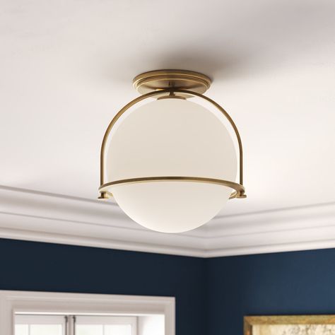 Birch Lane™ McCormick Hand Blown Glass Semi Flush Mount & Reviews | Wayfair Brass Flush Mount Light, Heritage Brass, Plum Tree, Flush Mount Lights, Semi Flush Mount Lighting, Low Ceiling, Semi Flush Mount, Birch Lane, Flush Mount Lighting