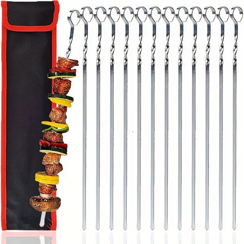 Faster shipping. Better service Bbq Sticks, Skewer Sticks, Kebab Skewers, Bbq Skewers, Metal Skewers, Kabob Skewers, Skewers Grill, Stainless Steel Bbq, Ring Handle